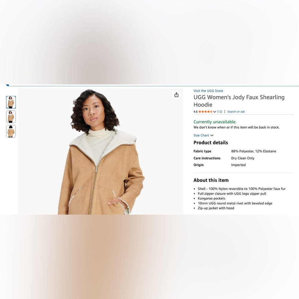 UGG Women's Cream Teddy Jacket